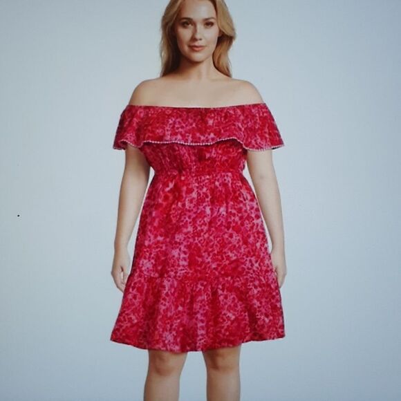 New TS Plus Cheetah Pink Off Shoulder Dress 1X New Without Tags - Picture 1 of 4